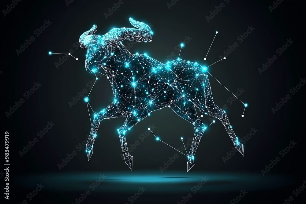 Poster Minimal Taurus constellation, showing subtle dots and a few connecting lines in an abstract shape