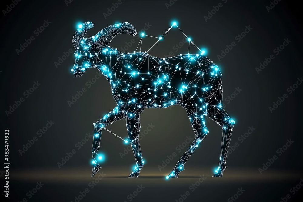 Poster Minimal Taurus constellation, showing subtle dots and a few connecting lines in an abstract shape