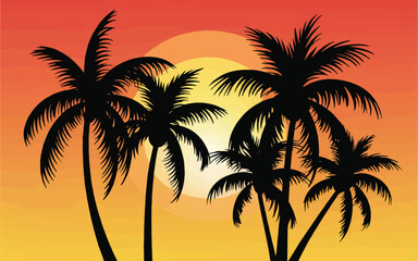 Palm Tree Silhouettes with Sunrise Vector