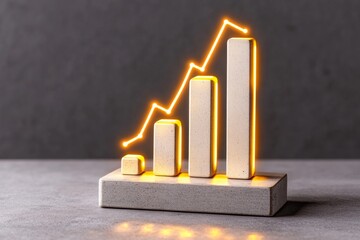 Minimalist bar graph with glowing lines, symbolizing the growth and success driven by business intelligence tools