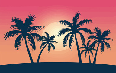 Palm Tree Silhouettes with Sunrise Vector 