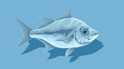Obraz premium A silver fish swims in blue water.