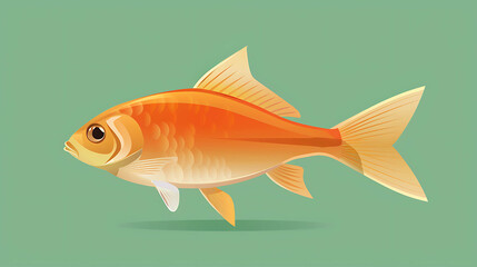 Obraz premium A cartoon illustration of a goldfish with orange and yellow scales swimming in green water.