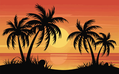 Palm Tree Silhouettes with Sunrise Vector