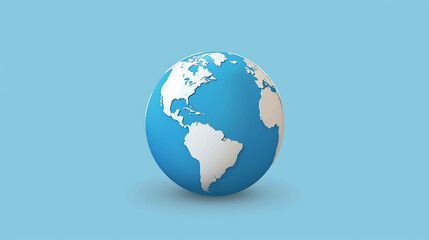 Fototapeta premium A simple blue 3D globe with white continents on a light blue background.