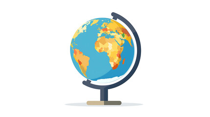 A globe on a stand with continents in different colors.
