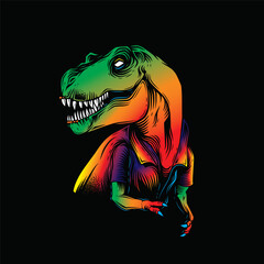 Tyrannosaurus Rex in a summer shirt. Original vector illustration in vintage style. T-shirt design.