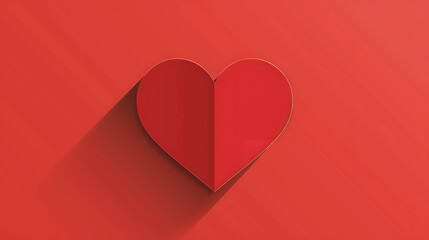 Red paper heart with shadow on red background.