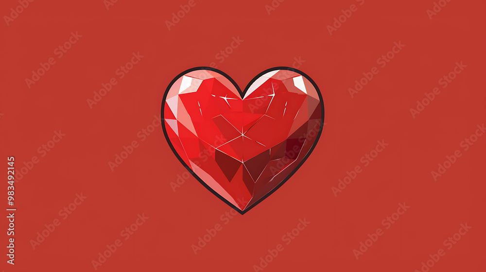 Wall mural A red heart shaped gem with a low-poly design.