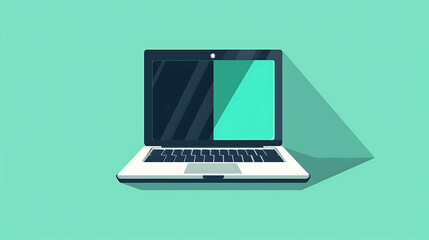 Flat design laptop with split screen and long shadow.