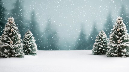 Snowy Winter Wonderland with Pine Trees and Falling Snow