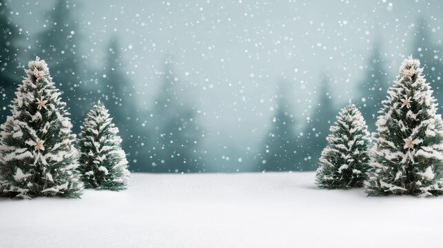Snowy Winter Wonderland with Pine Trees and Falling Snow