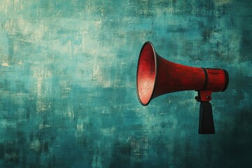 Red Megaphone Against a Textured Teal Wall
