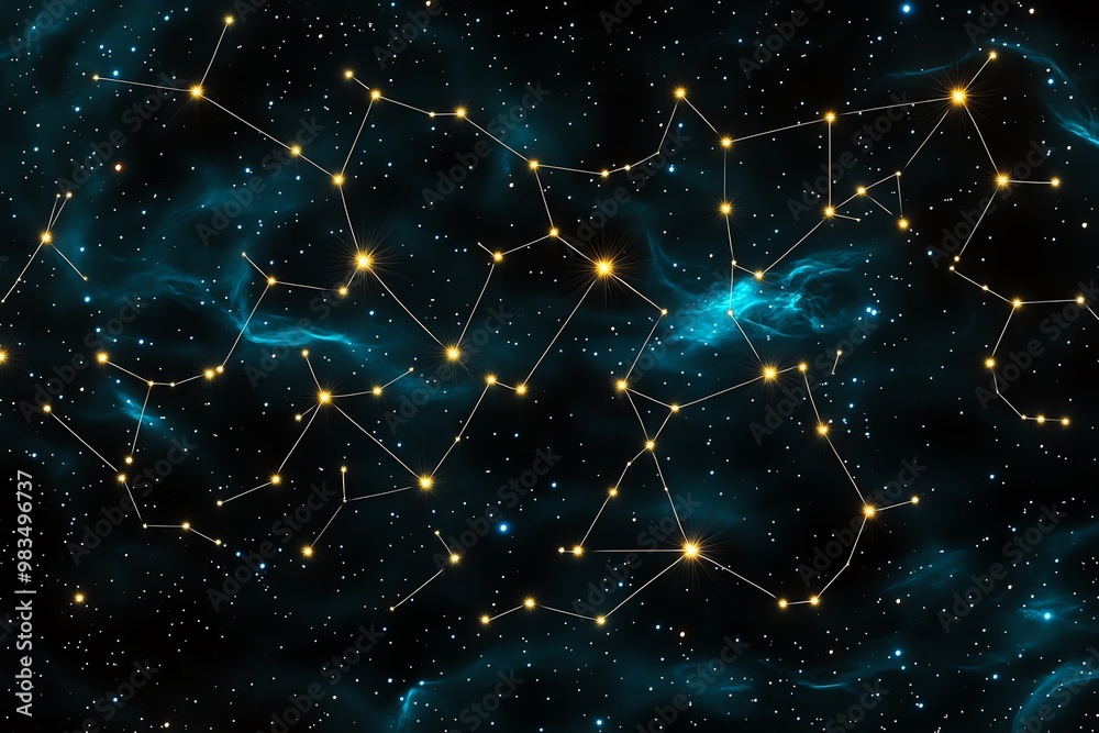 Poster simple aries constellation, with tiny stars connected by thin, clean lines