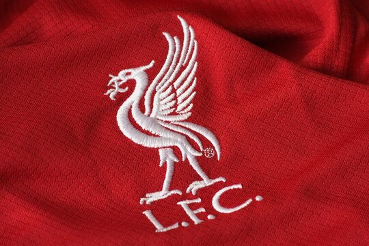 Liverpool football club logo on tshirt.
