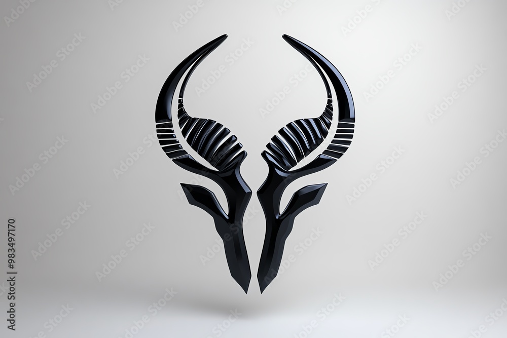 Poster simple capricorn horns, with two abstract lines curving upward in a clean design
