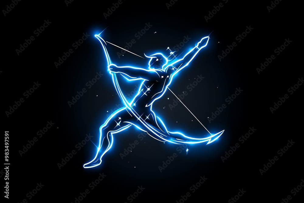 Poster Simple Sagittarius bow and arrow, with clean lines and a simple arrow pointing upward