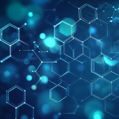 Abstract Blue Hexagonal Background with Bokeh Effects