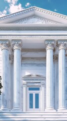Obraz premium Ancient Greek temple architecture with marble facade and Doric columns view image