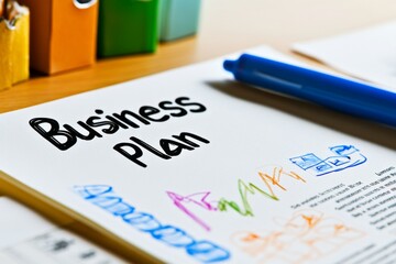 Close-up of a business plan document, with the title 