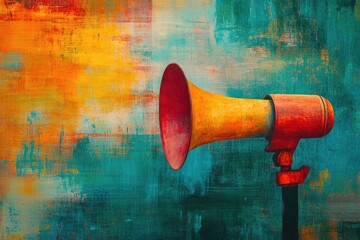 A Red and Yellow Megaphone Against a Teal and Orange Background