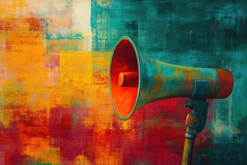 Abstract Painting of a Vintage Megaphone on a Colorful Background