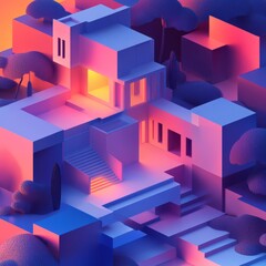 Colorful Abstract Architecture with Geometric Shapes and Soft Lighting