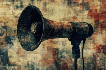 A Vintage Black Megaphone Against a Textured Background