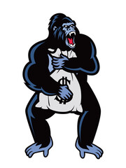 Angry Ape Hug Money. Gorilla bring Sack Dollar Vector. Standing Ape Illustration. perfect for clothing image