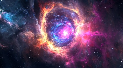 A vibrant cosmic swirl of colors representing a nebula in space.