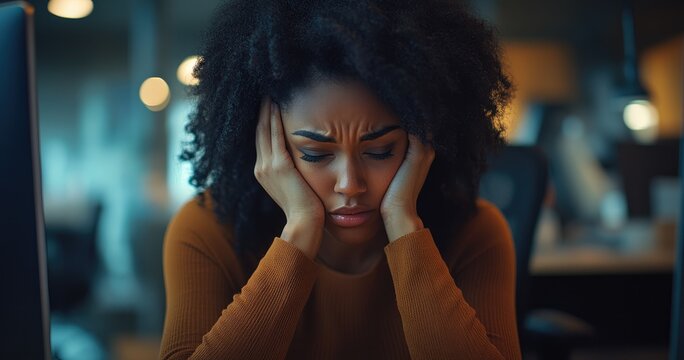 Sad Unhappy African American woman