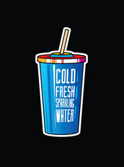 Fast food plastic cup with straw. Hot or cold drink. Original vector illustration in vintage style.