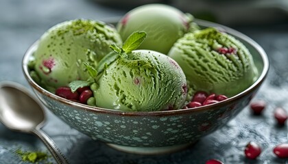 Fototapeta premium Matcha ice cream, a creamy dream.