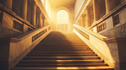 Serene Staircase with Golden Light in Elegant Architecture