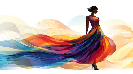 Silhouette of a woman in a colorful flowing gown.