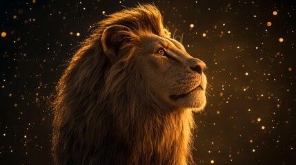 Naklejka premium Majestic Lion Against a Starry Background