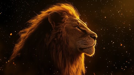 Naklejka premium Majestic Lion Against a Fiery Background