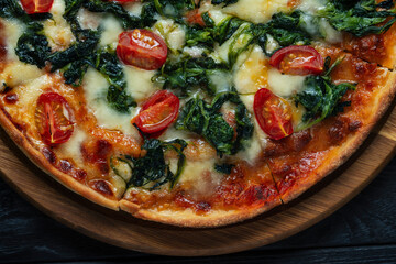 pizza mozzarella top view on wooden table with copy space