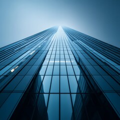 Fototapeta premium Skyscraper Reflection in Foggy Blue Atmosphere