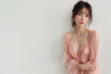 Obraz premium ピンクのふんわりシフォンと美人女性