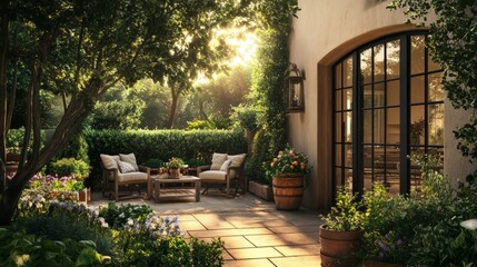 Serene Sunlit Garden Patio with Cozy Seating