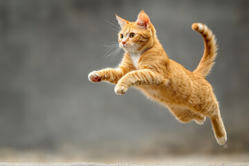 Agile Orange Domestic Cat Leaps Through the Air