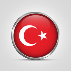Obraz premium silver plate with glossy flag. Turkey flag stamp. made in stamp isolated in white background. royal, allegiance, symbol, minimal, vector, 3d, icon, illustration.