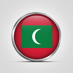 silver plate with glossy flag. Maldives flag stamp. made in stamp isolated in white background. royal, allegiance, symbol, minimal, vector, 3d, icon, illustration.