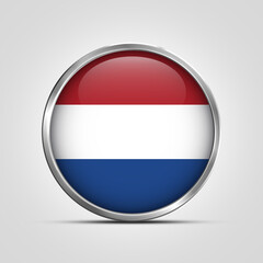Obraz premium silver plate with glossy flag. Netherlands flag stamp. made in stamp isolated in white background. royal, allegiance, symbol, minimal, vector, 3d, icon, illustration.