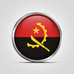 silver plate with glossy flag. Angola flag stamp. made in stamp isolated in white background. royal, allegiance, symbol, minimal, vector, 3d, icon, illustration.