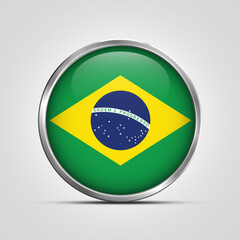 silver plate with glossy flag. Brazil flag stamp. made in stamp isolated in white background. royal, allegiance, symbol, minimal, vector, 3d, icon, illustration.