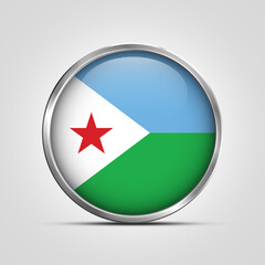 silver plate with glossy flag. Djibouti flag stamp. made in stamp isolated in white background. royal, allegiance, symbol, minimal, vector, 3d, icon, illustration.