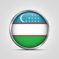 silver plate with glossy flag. Uzbekistan flag stamp. made in stamp isolated in white background. royal, allegiance, symbol, minimal, vector, 3d, icon, illustration.