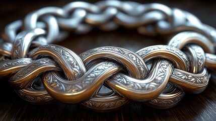 Intricate silver chain with ornate design and craftsmanship.